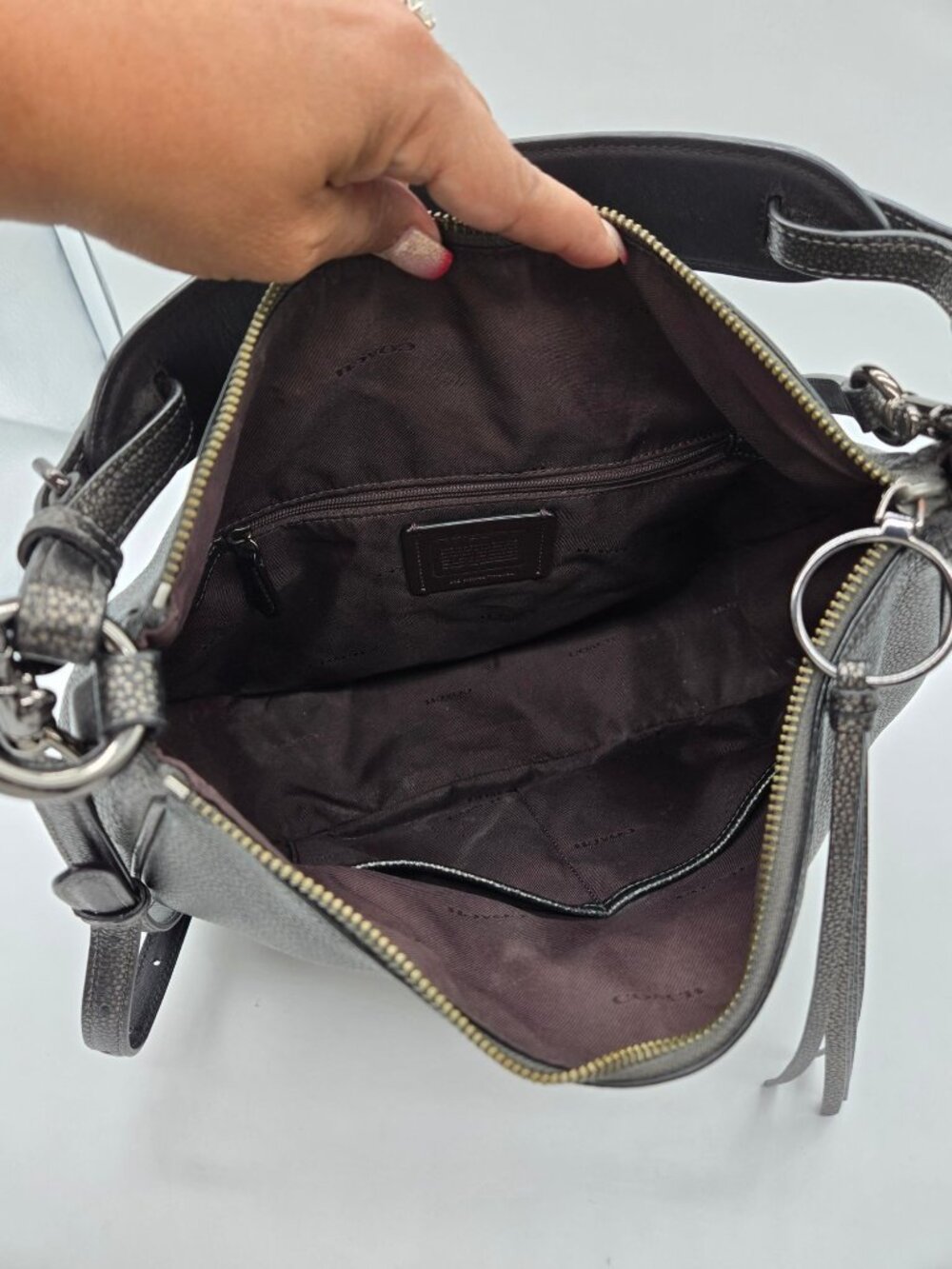 Coach Sutton Hobo 40632 Metallic Pewter Leather Convertible Shoulder Crossbody B - Picture 7 of 8
